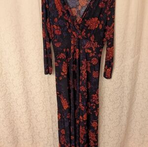 SWAK Floral Faux Wrap Maxi Dress 3/4 Sleeve Stretch 1X